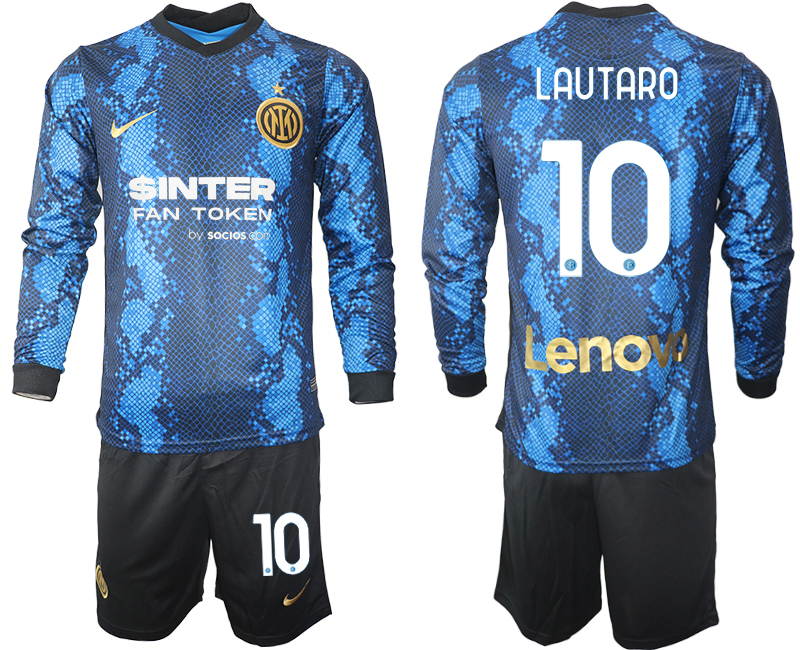 Men 2021-2022 Club Inter Milan home blue Long Sleeve #10 Soccer Jersey